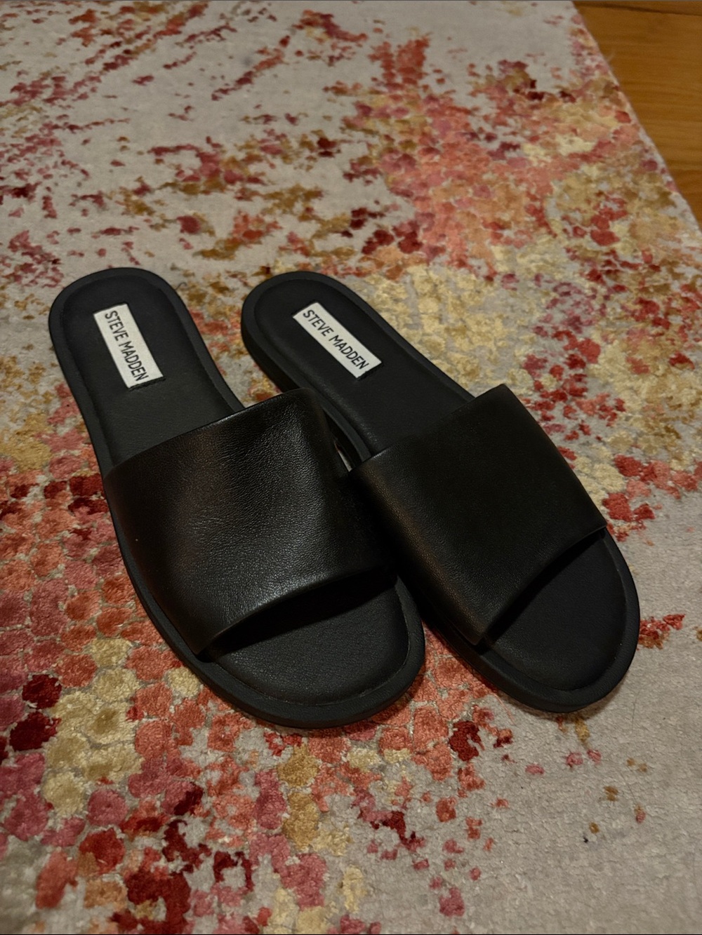 Steve Madden Black Leather Slide Sandals for Women 7.5M